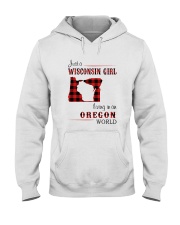 WISCONSIN GIRL LIVING IN OREGON WORLD Hooded Sweatshirt thumbnail