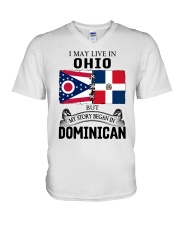 LIVE IN OHIO BEGAN IN DOMINICAN ROOT WOMEN V-Neck T-Shirt thumbnail