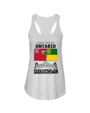 LIVE IN ONTARIO BEGAN IN SASKATCHEWAN ROOT WOMEN Ladies Flowy Tank thumbnail