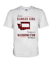 KANSAS GIRL LIVING IN WASHINGTON WORLD V-Neck T-Shirt thumbnail