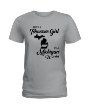 JUST A TENNESSEE GIRL IN A MICHIGAN WORLD Ladies T-Shirt front