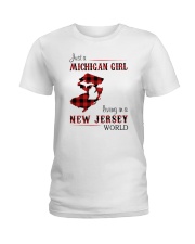 MICHIGAN GIRL LIVING IN JERSEY WORLD Ladies T-Shirt thumbnail