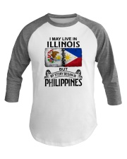 LIVE IN ILLINOIS BEGAN IN PHILIPPINES Baseball Tee tile