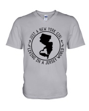 NEW YORK GIRL LIVING IN JERSEY WORLD V-Neck T-Shirt thumbnail