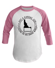 KANSAS GIRL LIVING IN IDAHO WORLD Baseball Tee tile