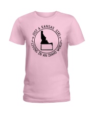 KANSAS GIRL LIVING IN IDAHO WORLD Ladies T-Shirt front