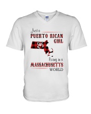 PUERTO RICAN GIRL LIVING IN MASSACHUSETTS WORLD V-Neck T-Shirt tile