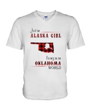 ALASKA GIRL LIVING IN OKLAHOMA WORLD V-Neck T-Shirt thumbnail