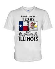 LIVE IN TEXAS BEGAN IN ILLINOIS V-Neck T-Shirt tile