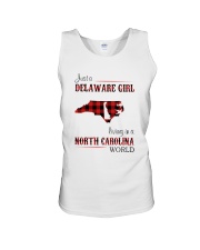 DELAWARE GIRL LIVING IN NORTH CAROLINA WORLD Unisex Tank thumbnail
