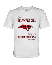 DELAWARE GIRL LIVING IN NORTH CAROLINA WORLD V-Neck T-Shirt thumbnail