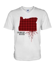 Oregon Roots Red Pattern V-Neck T-Shirt tile