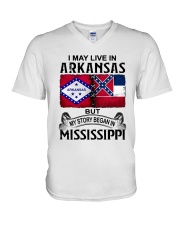 LIVE IN ARKANSAS BEGAN IN MISSISSIPPI V-Neck T-Shirt tile