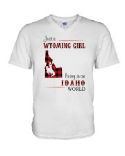 WYOMING GIRL LIVING IN IDAHO WORLD V-Neck T-Shirt thumbnail
