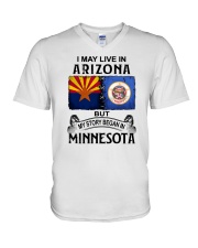 LIVE IN ARIZONA BEGAN IN MINNESOTA V-Neck T-Shirt tile