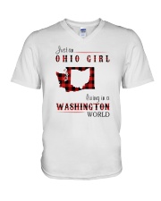 OHIO GIRL LIVING IN WASHINGTON WORLD V-Neck T-Shirt thumbnail
