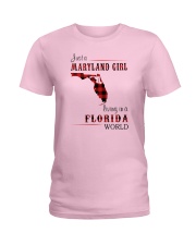 MARYLAND GIRL LIVING IN FLORIDA WORLD Ladies T-Shirt tile