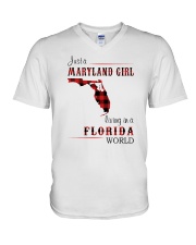 MARYLAND GIRL LIVING IN FLORIDA WORLD V-Neck T-Shirt tile