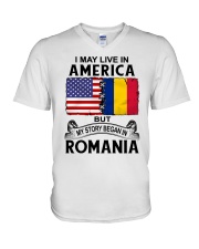 LIVE IN AMERICA BEGAN IN ROMANIA ROOT WOMEN V-Neck T-Shirt thumbnail