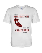 JERSEY GIRL LIVING IN CALIFORNIA WORLD V-Neck T-Shirt thumbnail