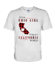 OHIO GIRL LIVING IN CALIFORNIA WORLD V-Neck T-Shirt thumbnail