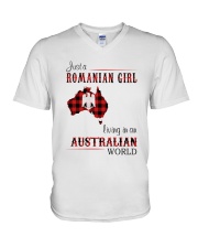 ROMANIAN GIRL LIVING IN AUSTRALIAN WORLD V-Neck T-Shirt tile
