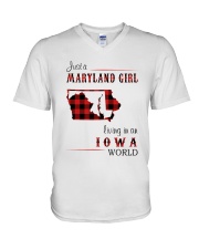 MARYLAND GIRL LIVING IN IOWA WORLD V-Neck T-Shirt thumbnail
