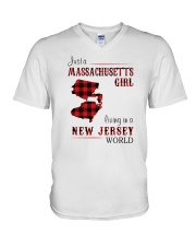 MASSACHUSETTS GIRL LIVING IN NEW JERSEY WORLD V-Neck T-Shirt thumbnail