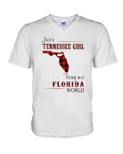 TENNESSEE GIRL LIVING IN FLORIDA WORLD V-Neck T-Shirt tile