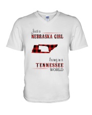 NEBRASKA GIRL LIVING IN TENNESSEE WORLD V-Neck T-Shirt thumbnail