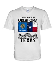 LIVE IN OKLAHOMA BEGAN IN TEXAS V-Neck T-Shirt thumbnail