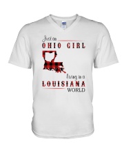 OHIO GIRL LIVING IN LOUISIANA WORLD V-Neck T-Shirt tile