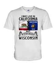 LIVE IN CALIFORNIA BEGAN IN WISCONSIN V-Neck T-Shirt tile