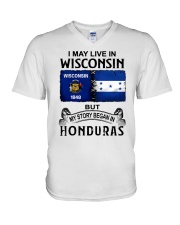 LIVE IN WISCONSIN BEGAN IN HONDURAS V-Neck T-Shirt thumbnail