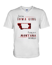 IOWA GIRL LIVING IN MONTANA WORLD V-Neck T-Shirt thumbnail