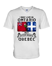LIVE IN ONTARIO BEGAN IN QUEBEC V-Neck T-Shirt tile