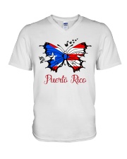 Puerto Rico Flag Butterfly V-Neck T-Shirt tile