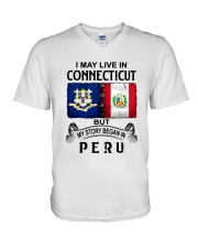 LIVE IN CONNECTICUT BEGAN IN PERU V-Neck T-Shirt tile