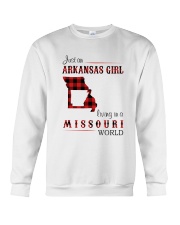 ARKANSAS GIRL LIVING IN MISSOURI WORLD Crewneck Sweatshirt thumbnail