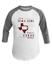 IOWA GIRL LIVING IN TEXAS WORLD Baseball Tee thumbnail