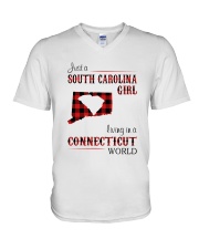 SOUTH CAROLINA GIRL LIVING IN CONNECTICUT WORLD V-Neck T-Shirt thumbnail