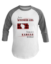 WISCONSIN GIRL LIVING IN KANSAS WORLD Baseball Tee thumbnail