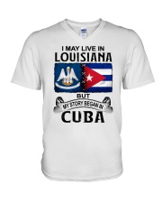 LIVE IN LOUISIANA BEGAN IN CUBA V-Neck T-Shirt tile