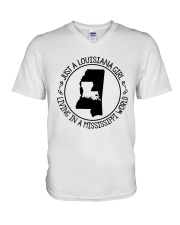 LOUISIANA GIRL LIVING IN A MISSISSIPPI WORLD V-Neck T-Shirt thumbnail