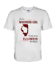 WISCONSIN GIRL LIVING IN ILLINOIS WORLD V-Neck T-Shirt thumbnail