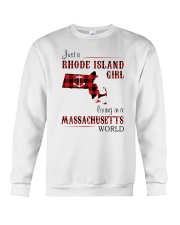 RHODE ISLAND GIRL LIVING IN MASSACHUSETTS WORLD Crewneck Sweatshirt tile