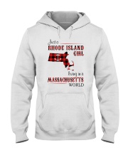 RHODE ISLAND GIRL LIVING IN MASSACHUSETTS WORLD Hooded Sweatshirt tile