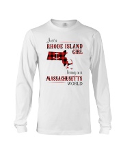 RHODE ISLAND GIRL LIVING IN MASSACHUSETTS WORLD Long Sleeve Tee tile