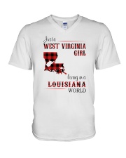 WEST VIRGINIA GIRL LIVING IN LOUISIANA WORLD V-Neck T-Shirt thumbnail