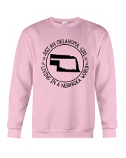 OKLAHOMA GIRL LIVING IN NEBRASKA WORLD Crewneck Sweatshirt tile